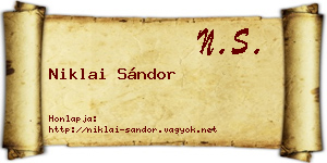 Niklai Sándor névjegykártya